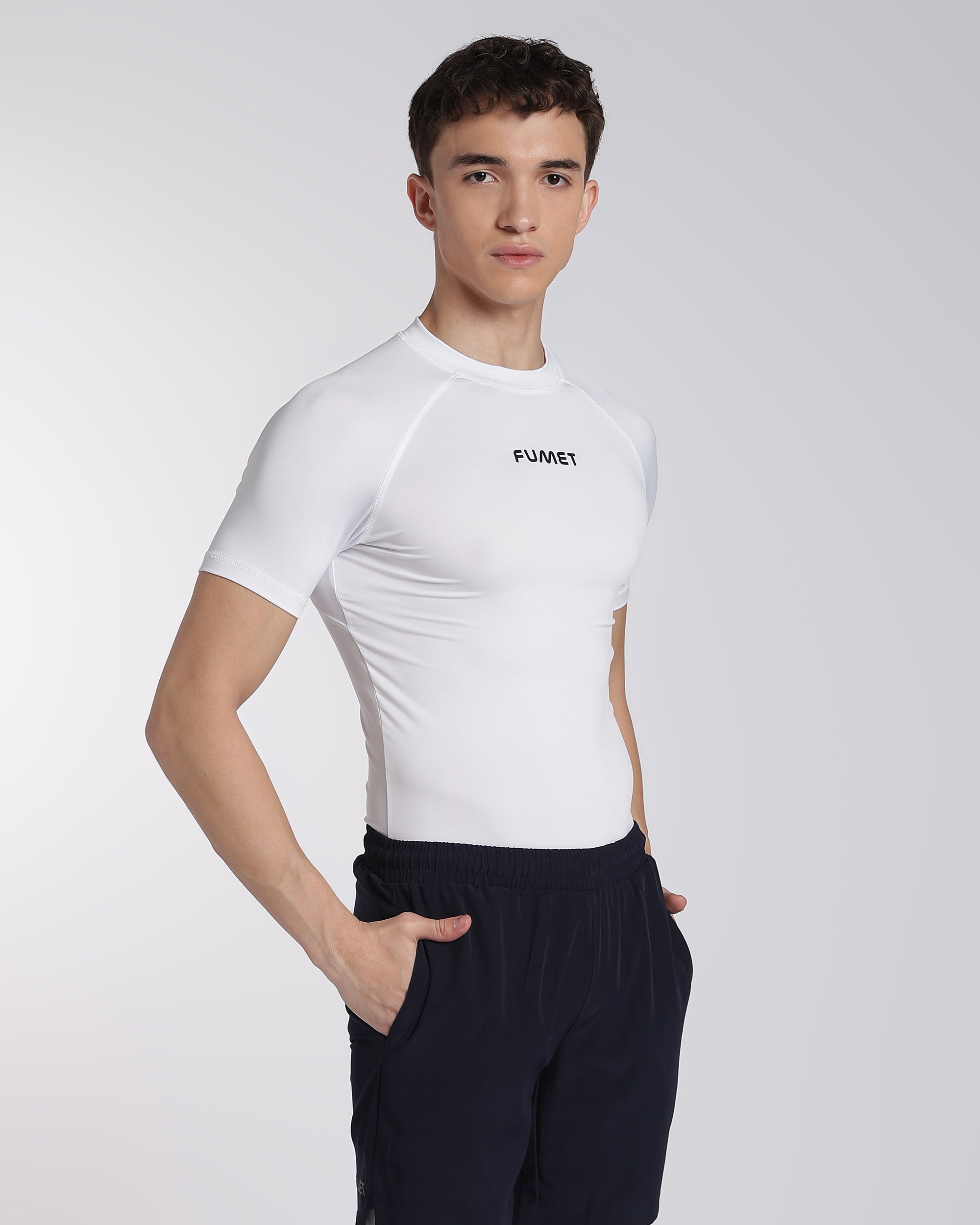 Men's Skin Half Sleeve Compression T-shirt White