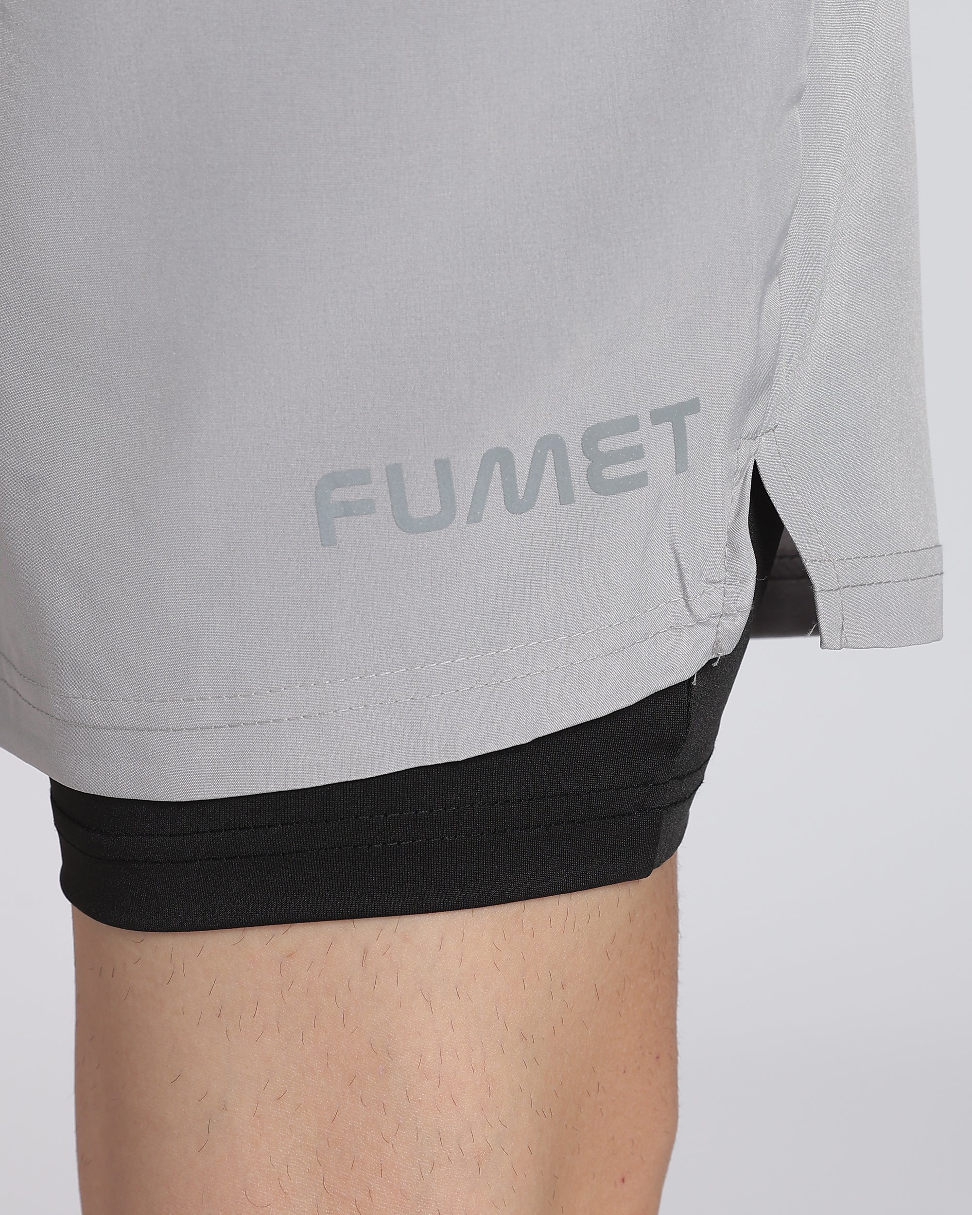 Men's Elite 2 in 1 Compression Shorts Light Grey
