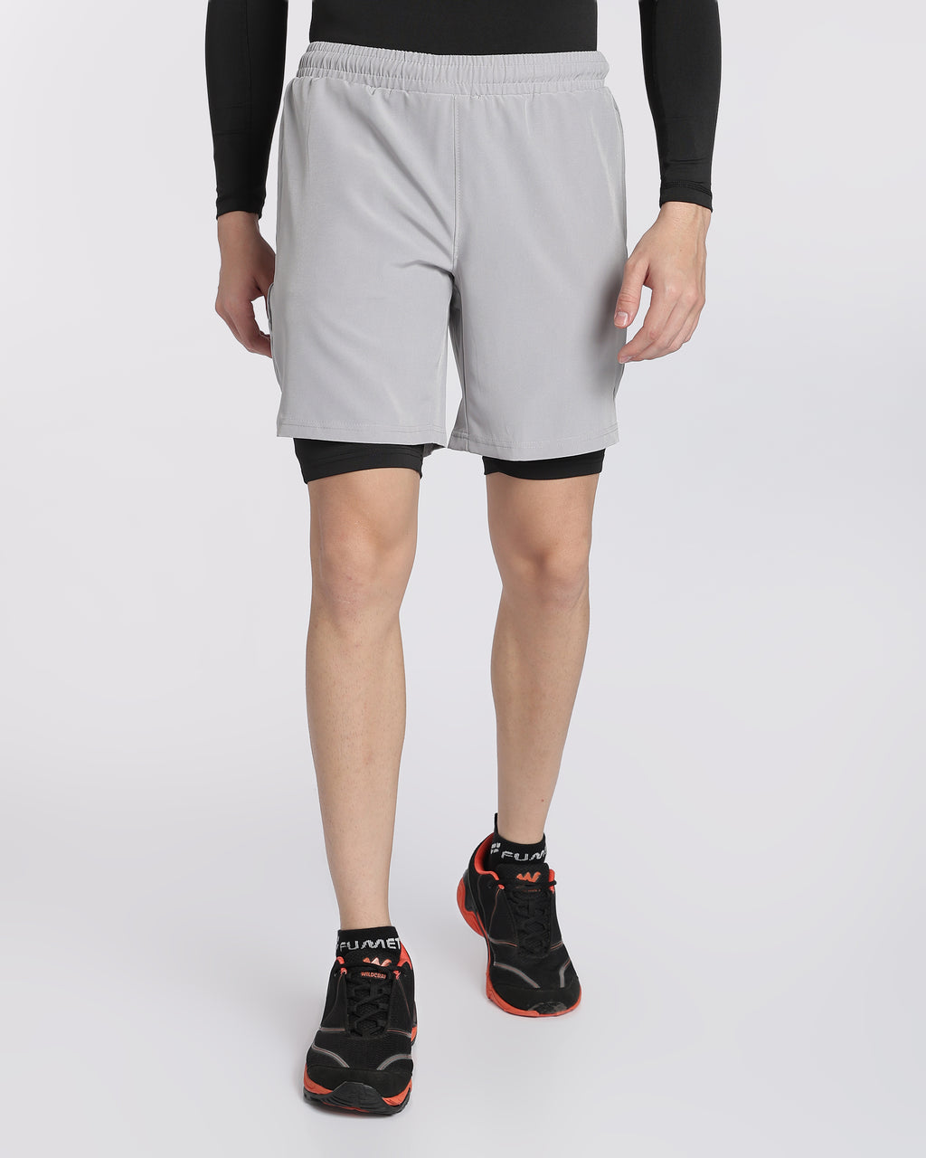 Men's Elite 2 in 1 Compression Shorts Light Grey