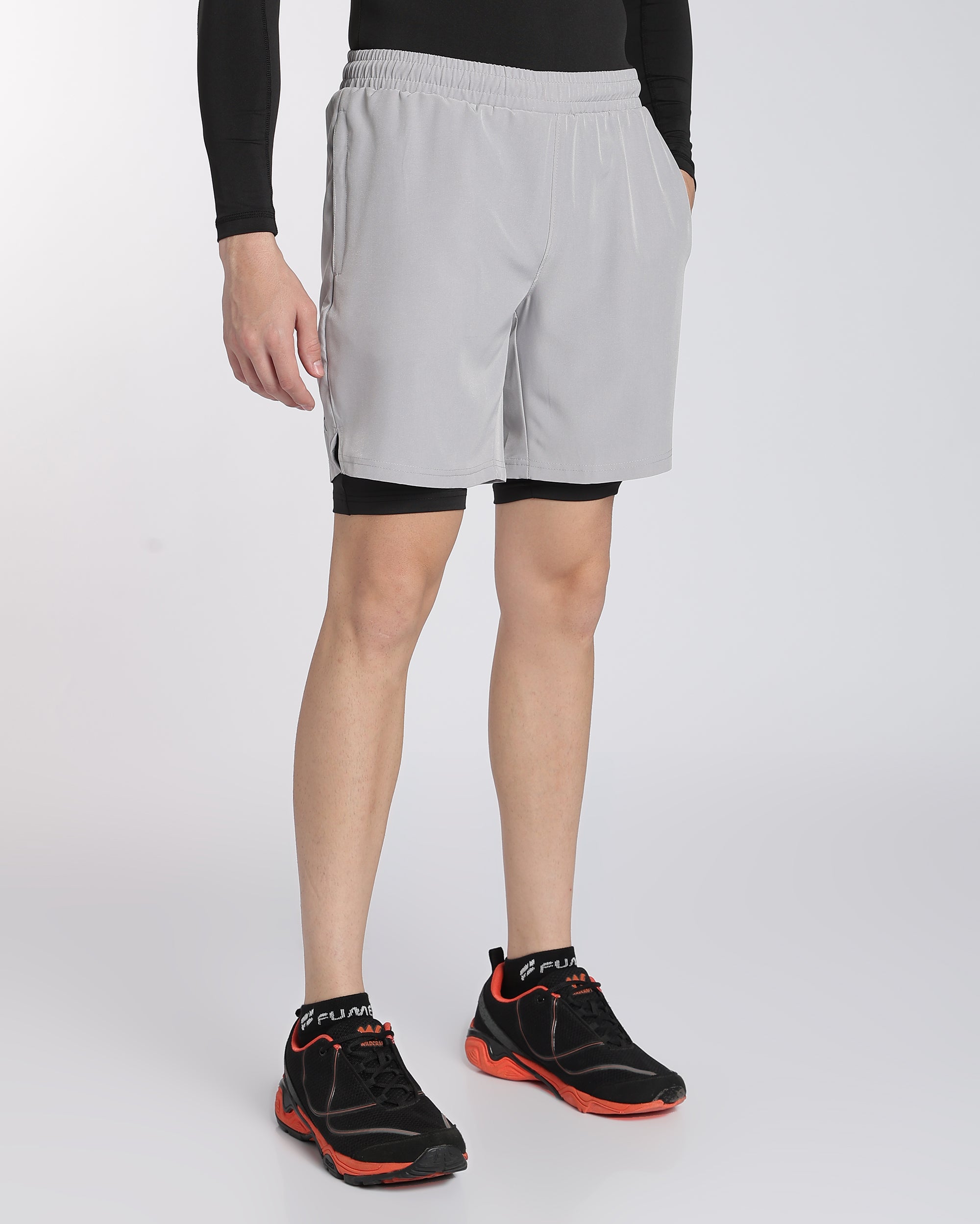 Men's Elite 2 in 1 Compression Shorts Light Grey