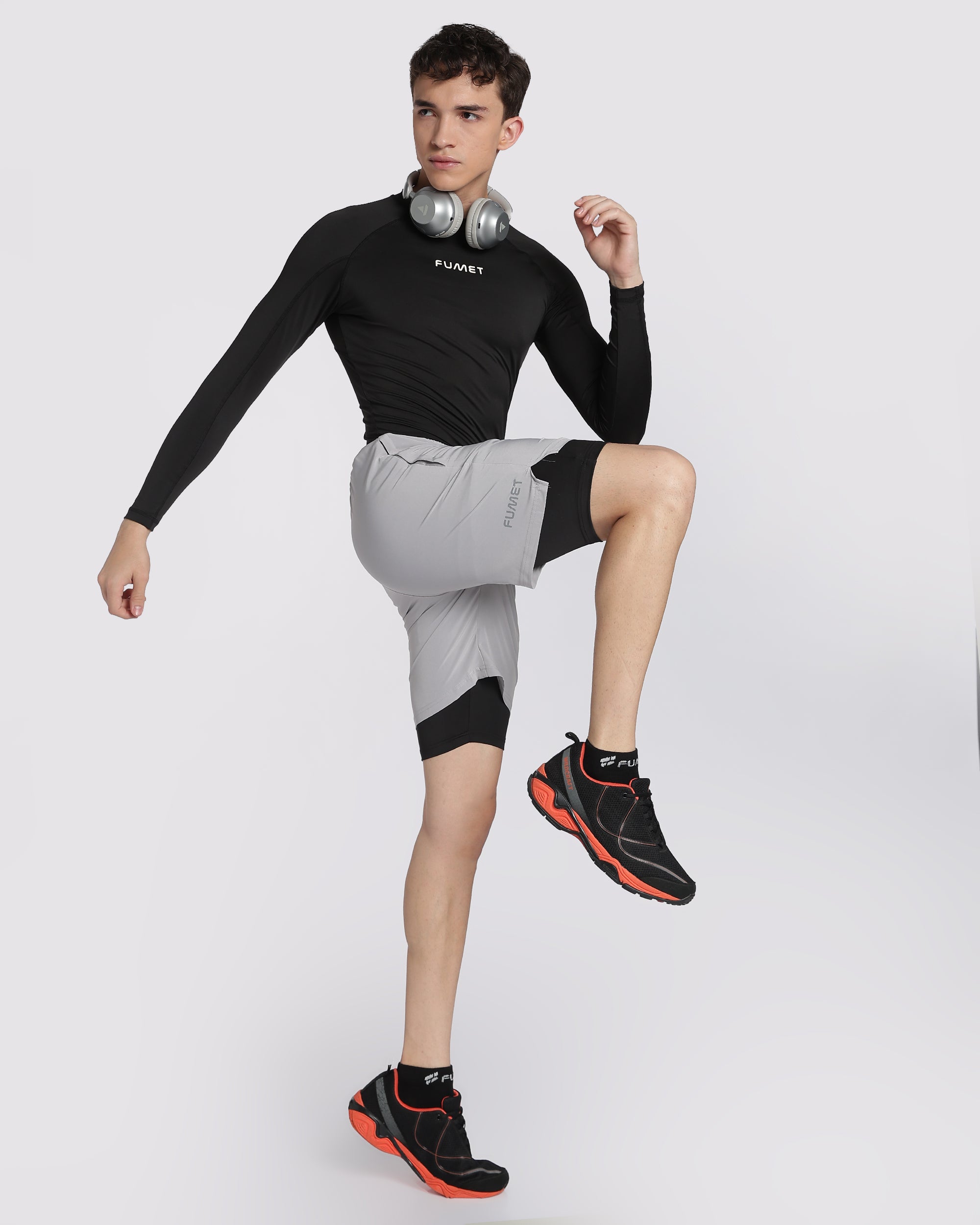 Men's Elite 2 in 1 Compression Shorts Light Grey