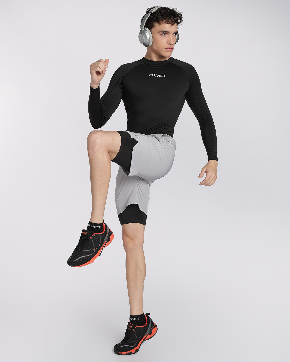 Men's Elite 2 in 1 Compression Shorts Light Grey