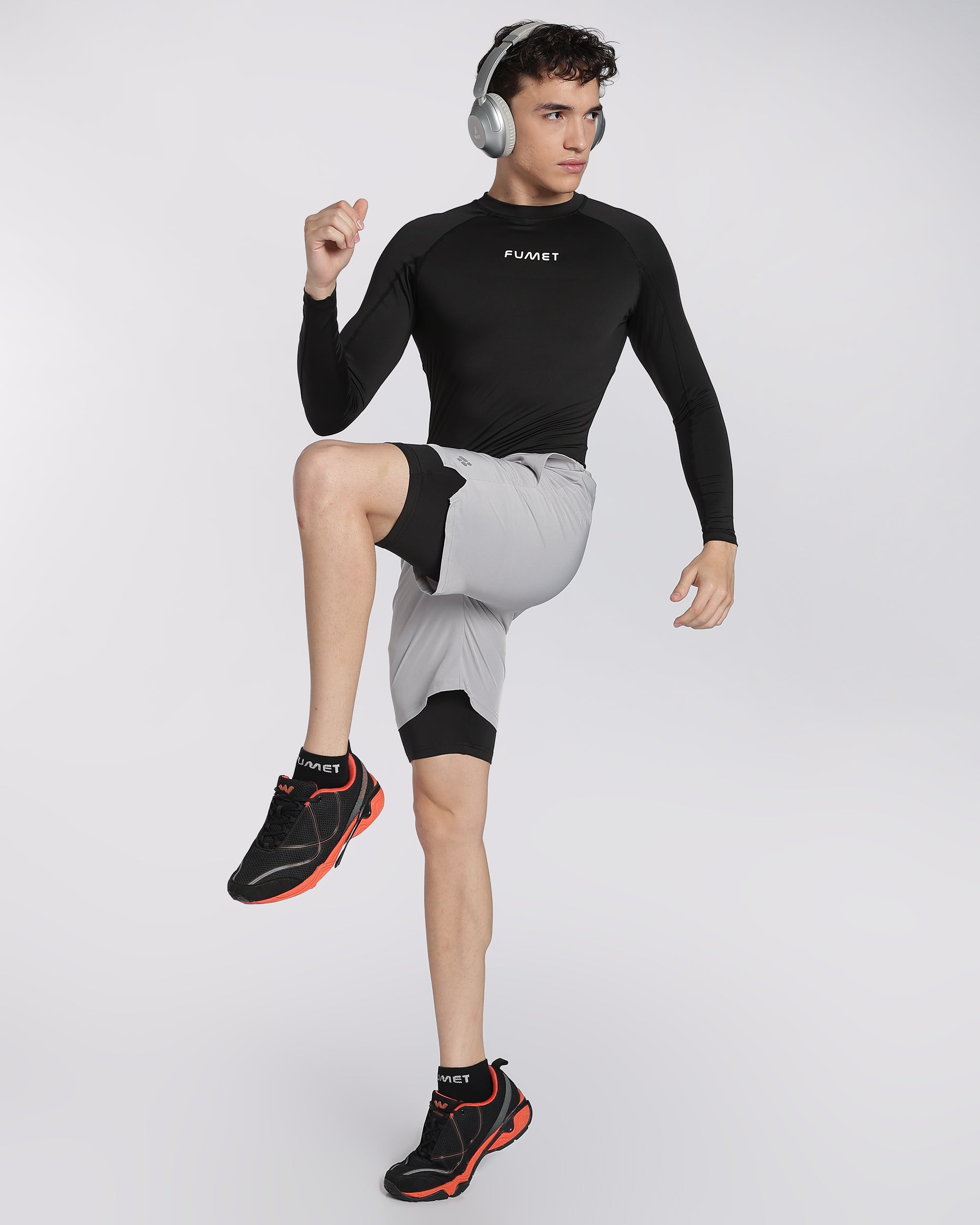 Men's Elite 2 in 1 Compression Shorts Light Grey